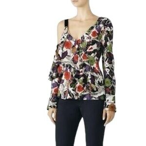 Jason Wu Collection Forbidden Garden Print Asymmetric Ruffled Blouse Size 6